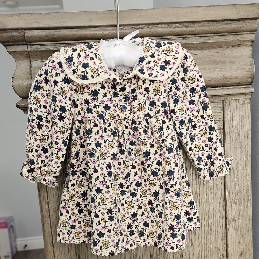 Zara Cream Floral Baby Dress with Blue and Purple Accents